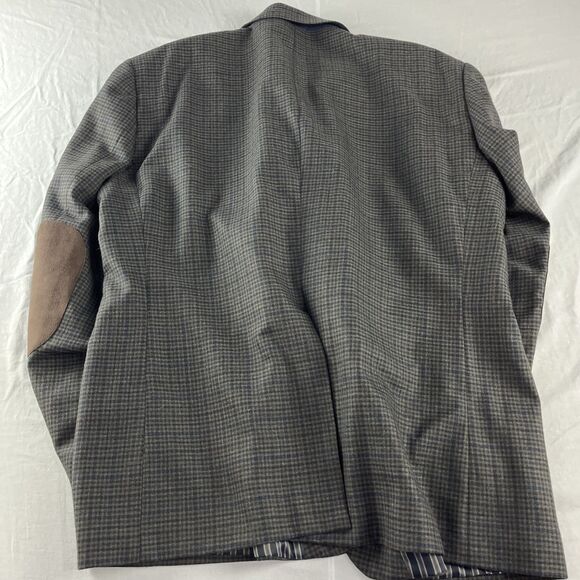 Stafford Essentials Blazer Mens 52R Gray Brown Blue Check With Elbow Patches - Picture 14 of 14